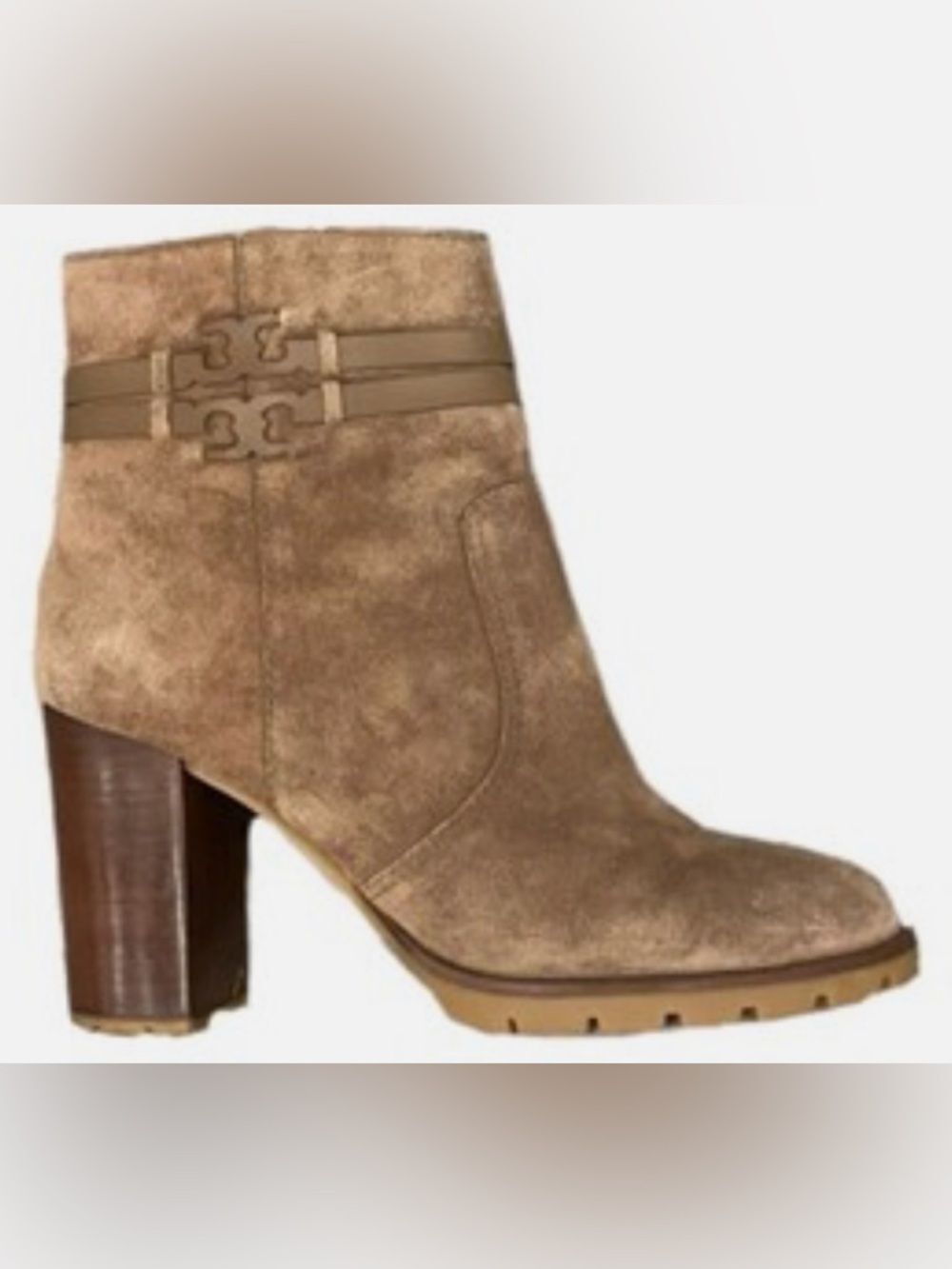 Tory Burch Leigh Suede Lug Sole With Logo Boots River Rock SZ 9 MSRP$495
